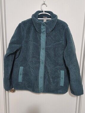 LL Bean Womans Sherpa Fleece Jacket Teal Size 2X